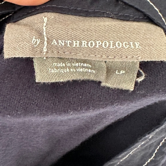 Navy Blue Puff Sleeve Top By Anthropologie Size Petite Large Button Back - Picture 6 of 8